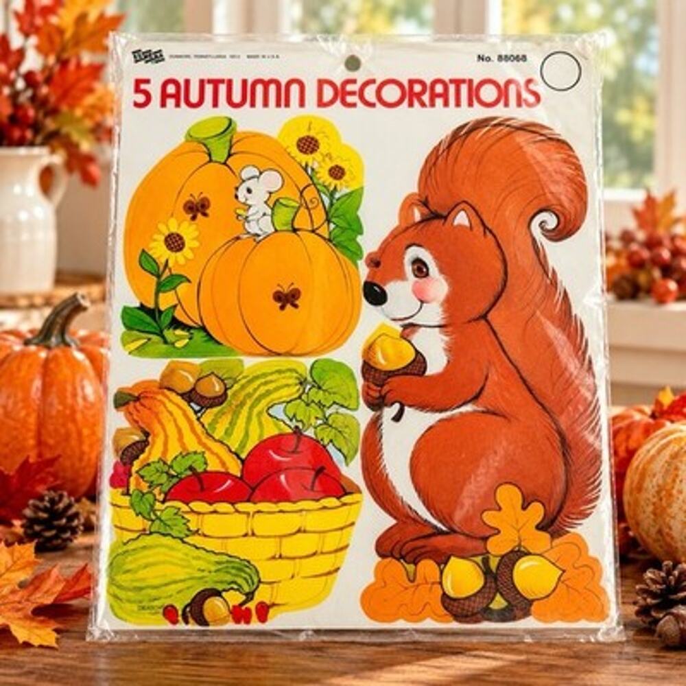 Vintage Eureka 5 Autumn Decorations Die Cut Fall Thanksgiving USA No 88068